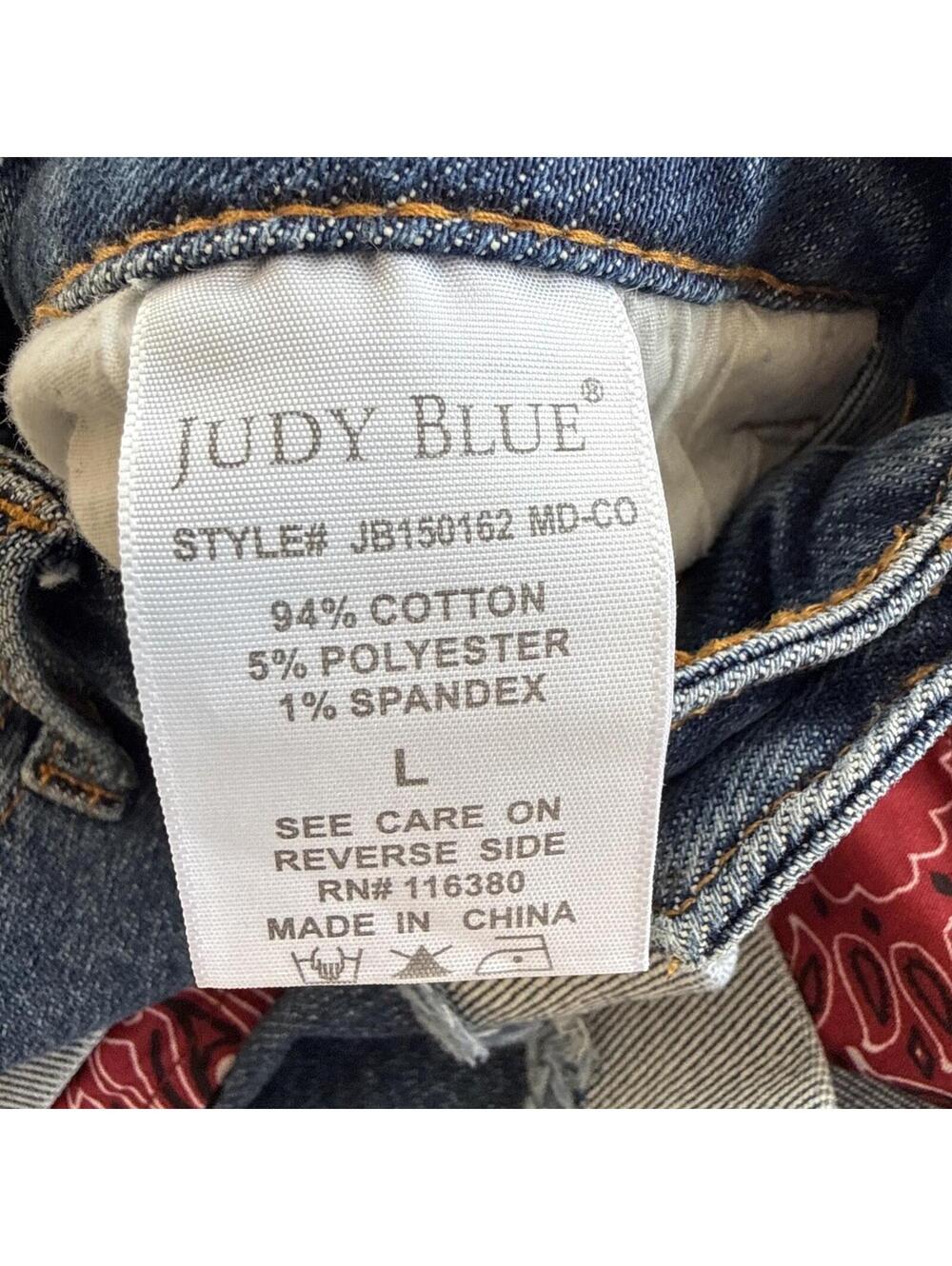 Judy Blue Cut Off Denim Jean Shorts Red Bandana Pockets L Large NWOT jb150162 - Picture 4 of 8